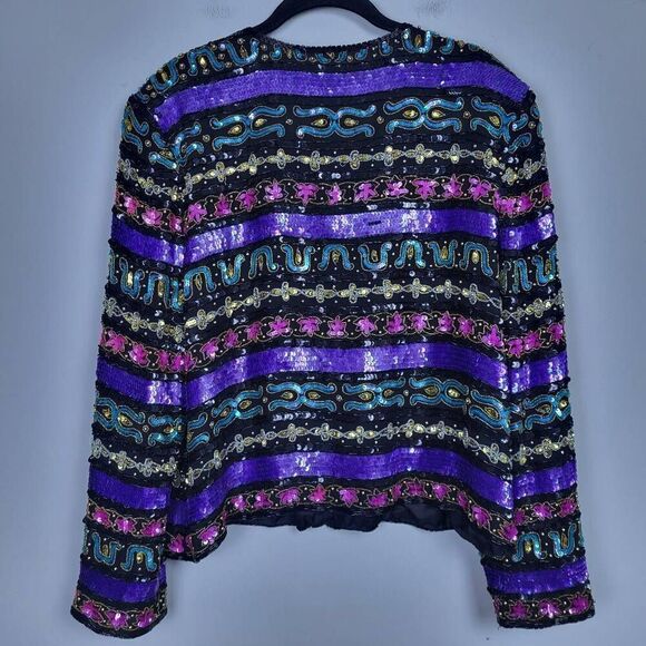 VTG Tait Mate Womens 100% Silk Sequin Jacket Size 18 Purple Delicate Festival - Picture 2 of 7
